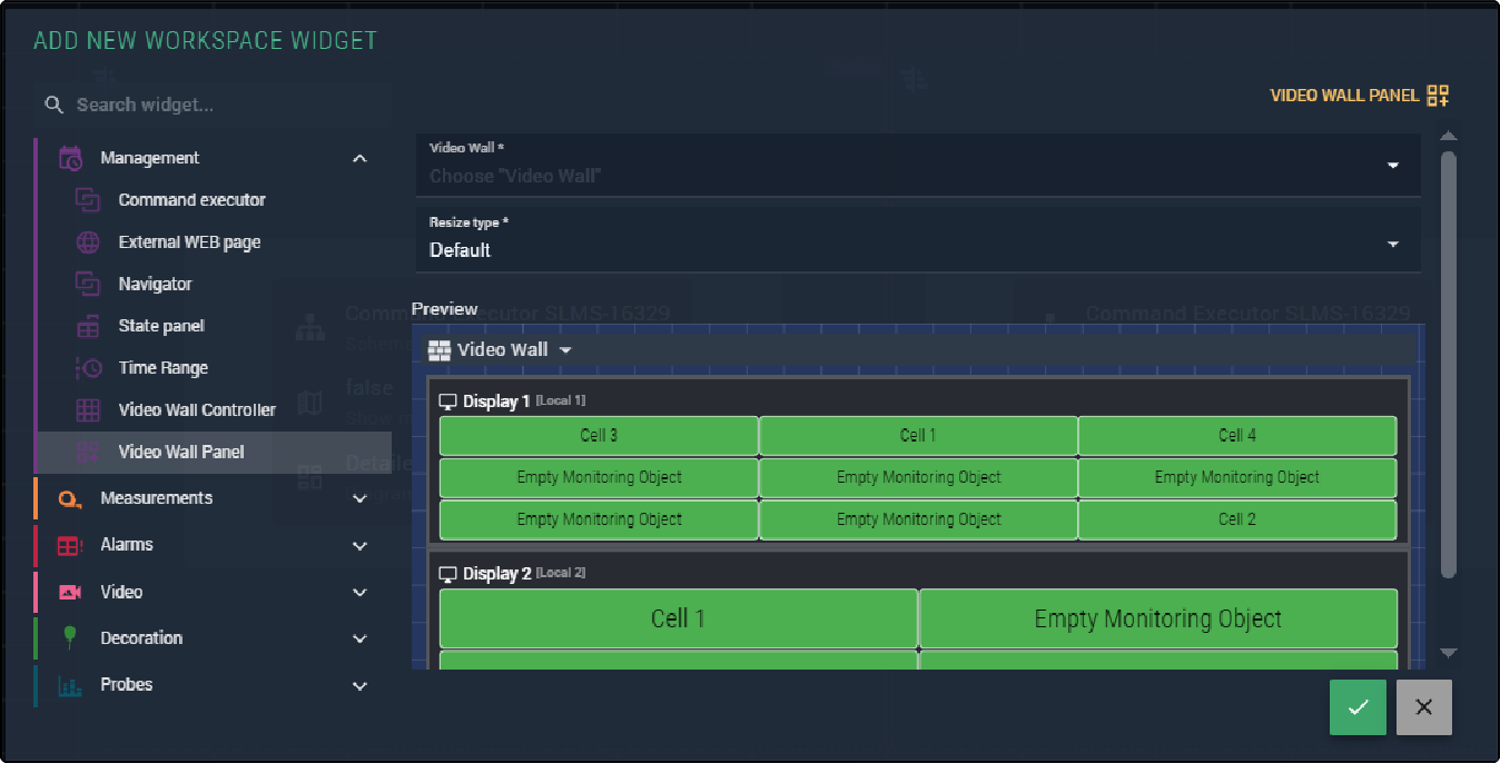 Figure 271. Video wall panel widget parameters