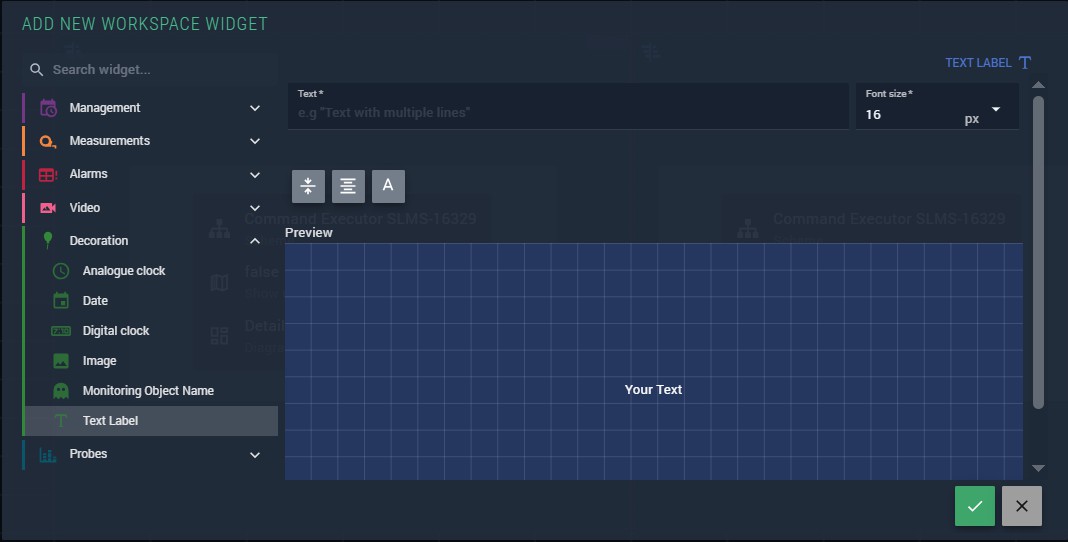 Figure 319. Text label widget parameters