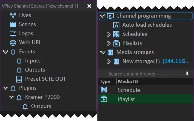 VPlay Channel Source window