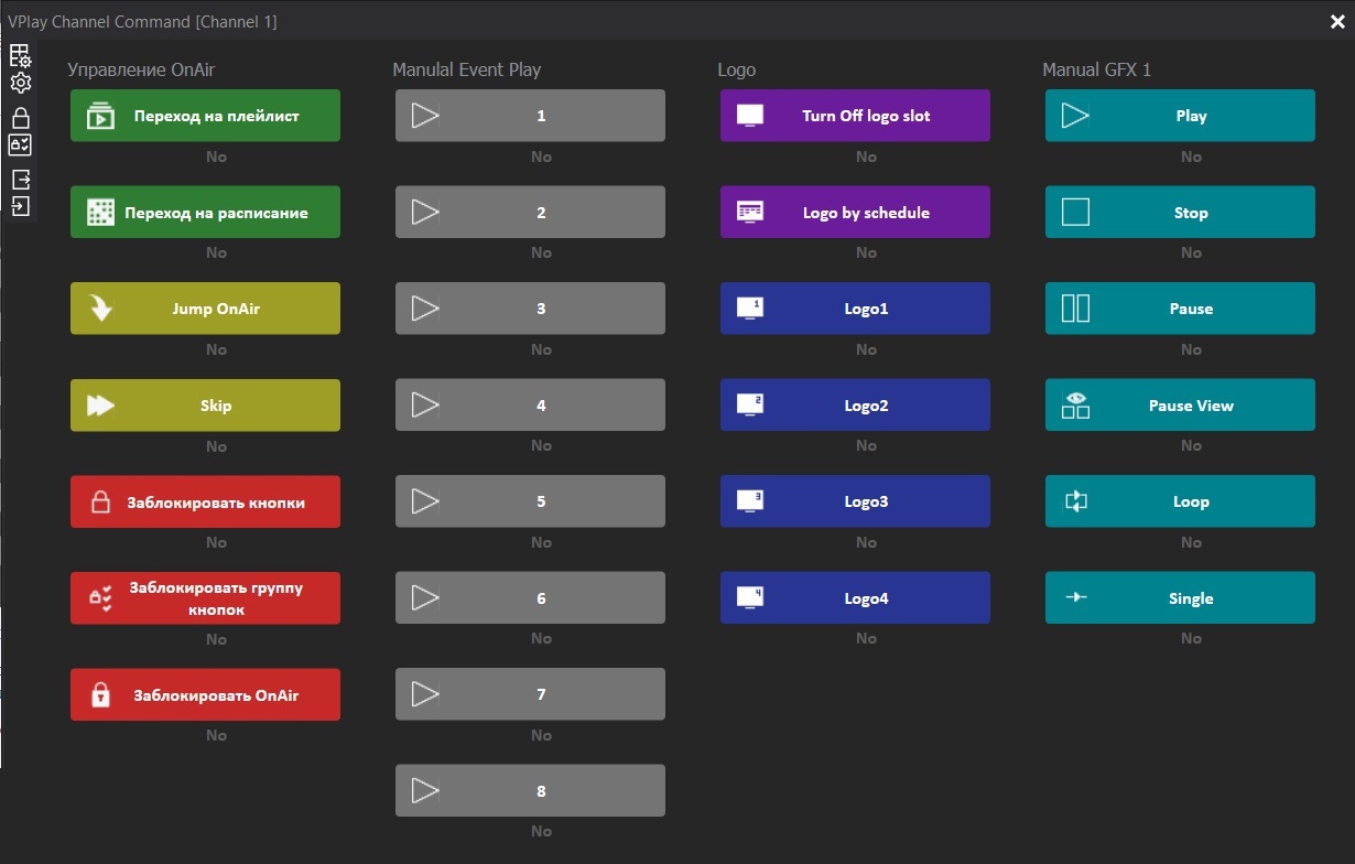Configured quick commands panel