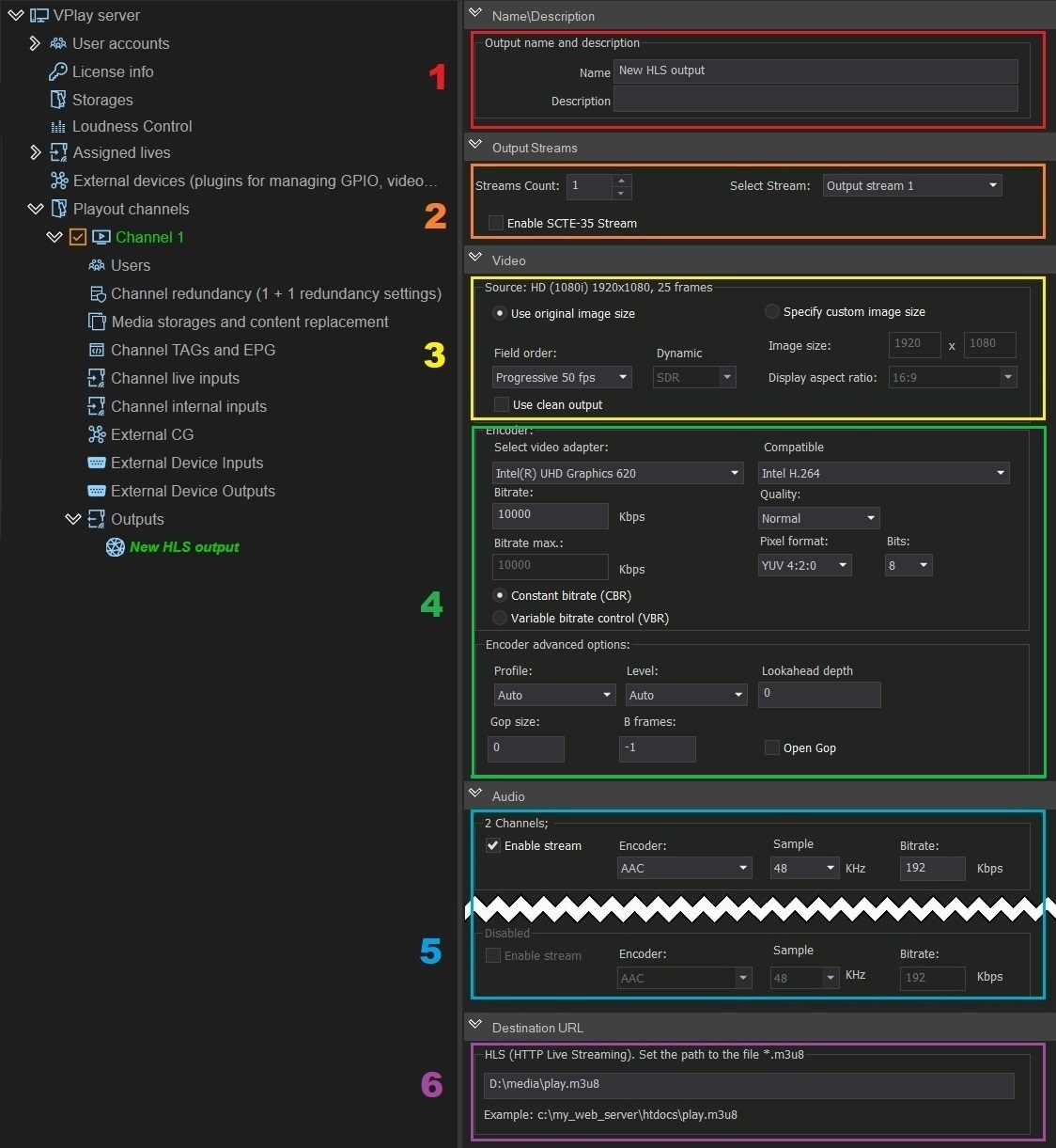 Configuring an HLS output stream