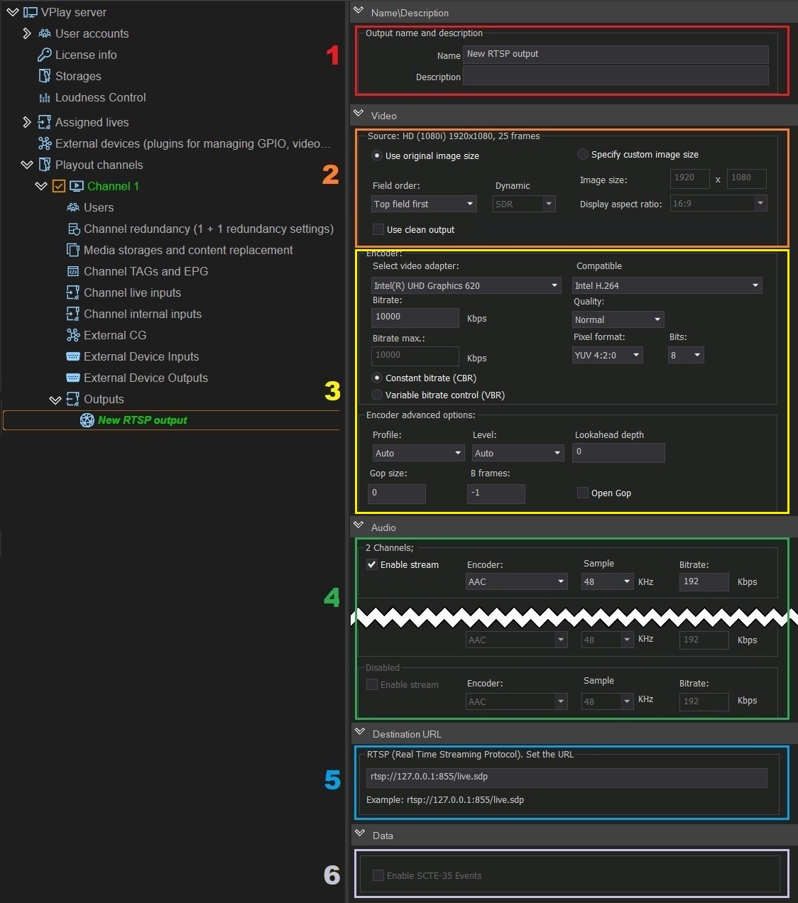 Configuring an RTSP output stream
