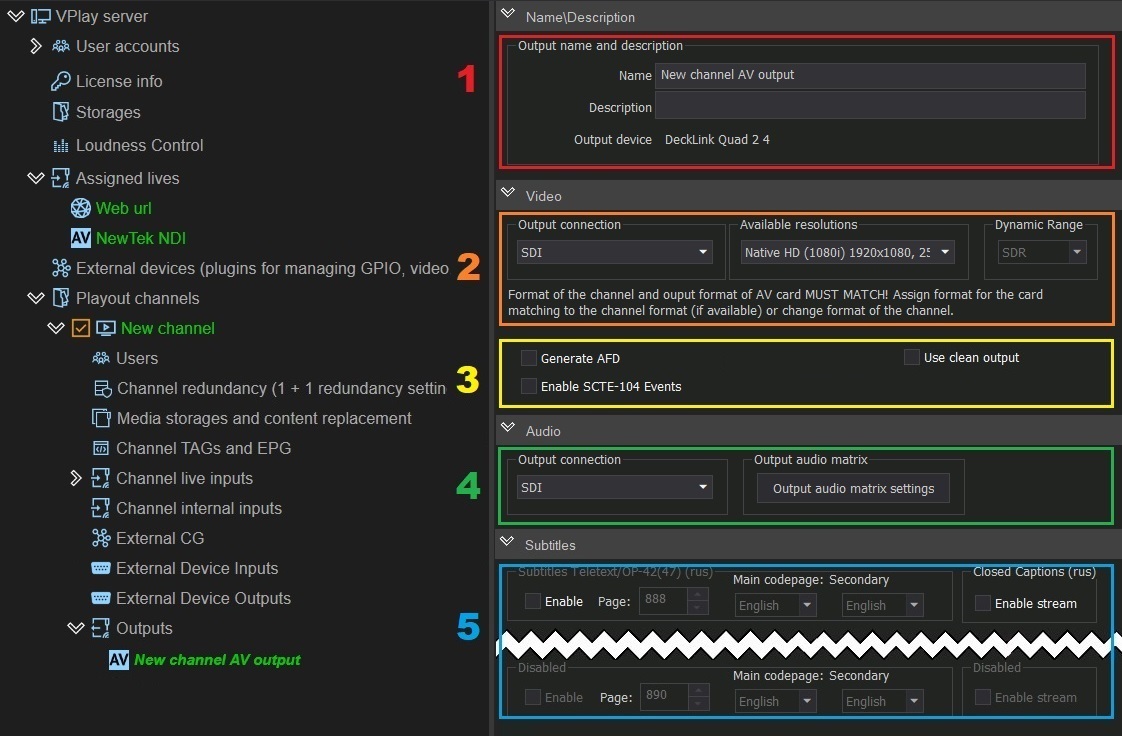 Configuring an SDI output stream