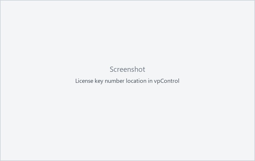 License key number location in vpControl