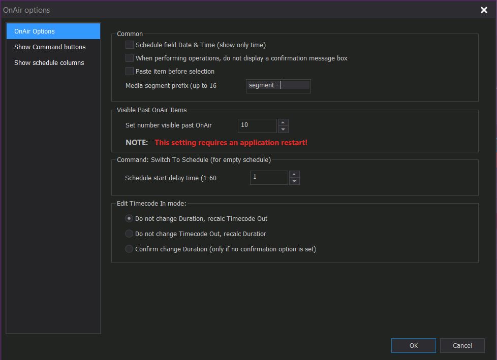 OnAir playback control settings