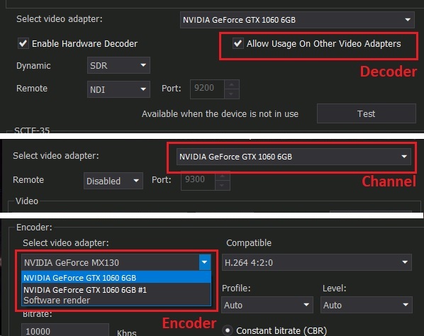Selecting multiple video adapters
