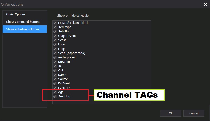 Show schedule columns