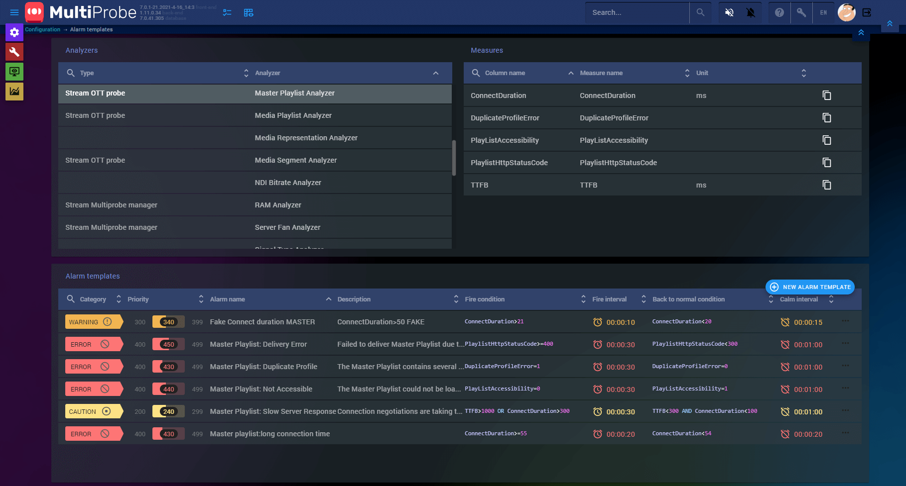 Stream Labs MultiProbe 7 Alarm events configuration